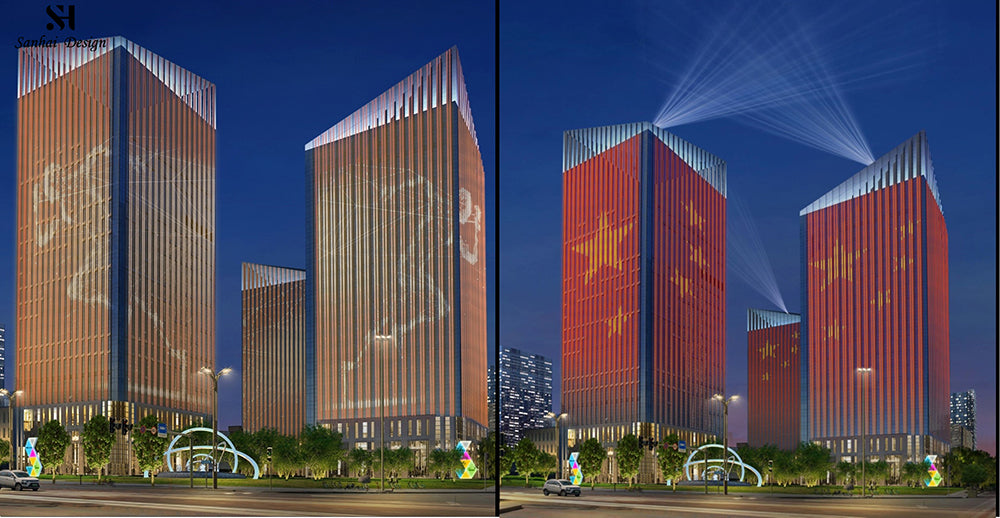 Lighting effects of modern office high building architectural design