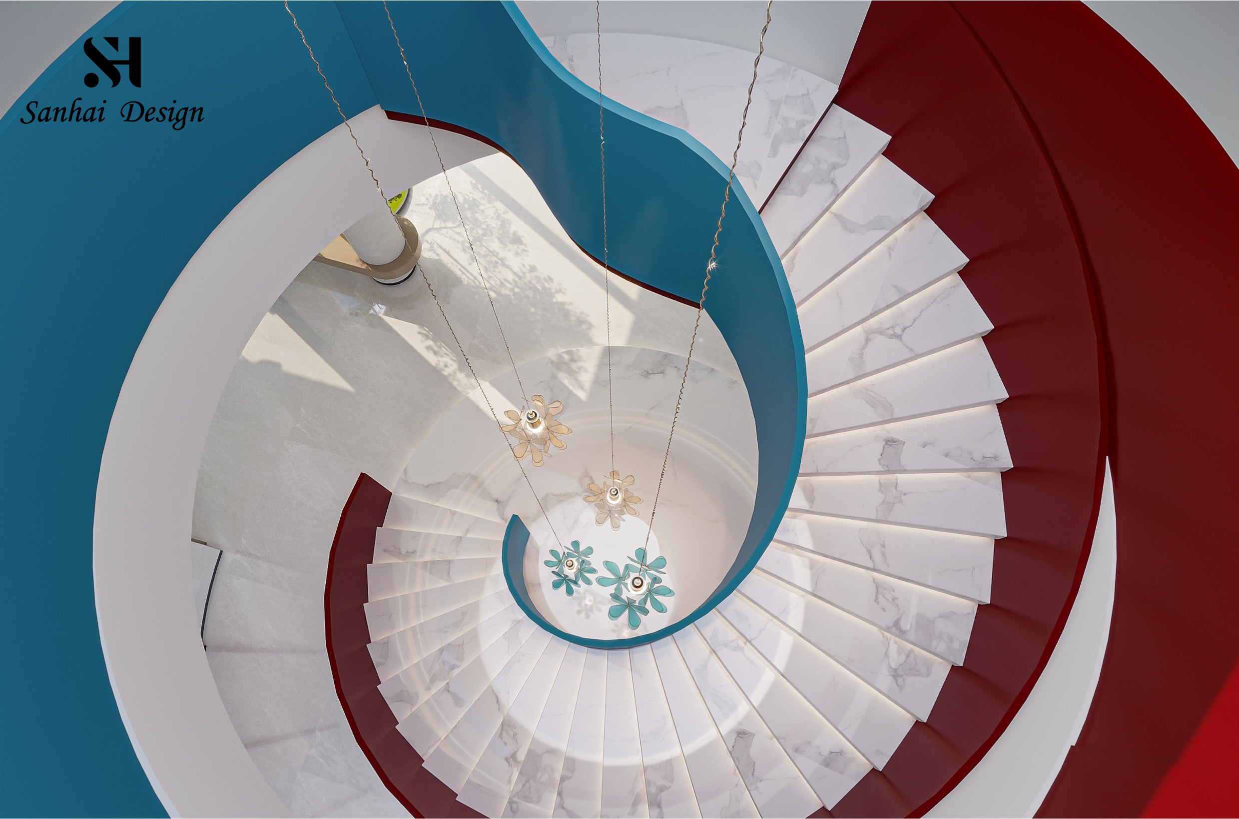 The lobby staircase of the marriage registration center interior design