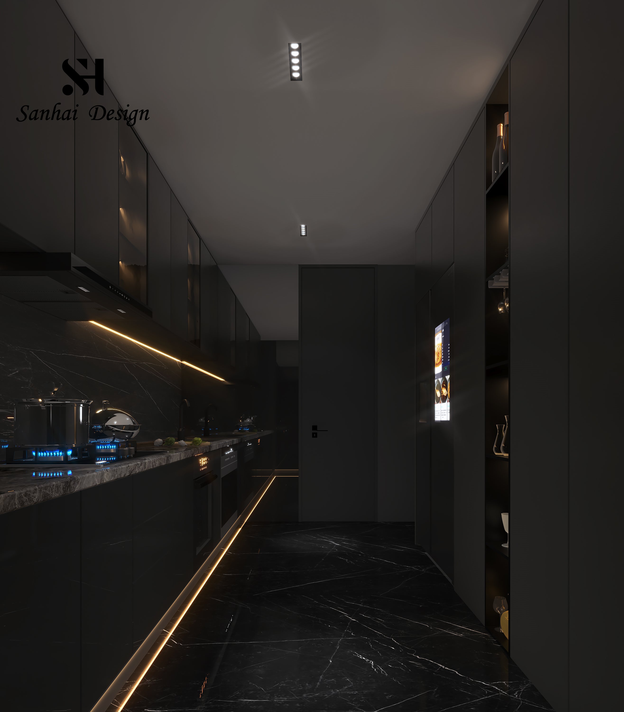 black style kitchen 3D rendering