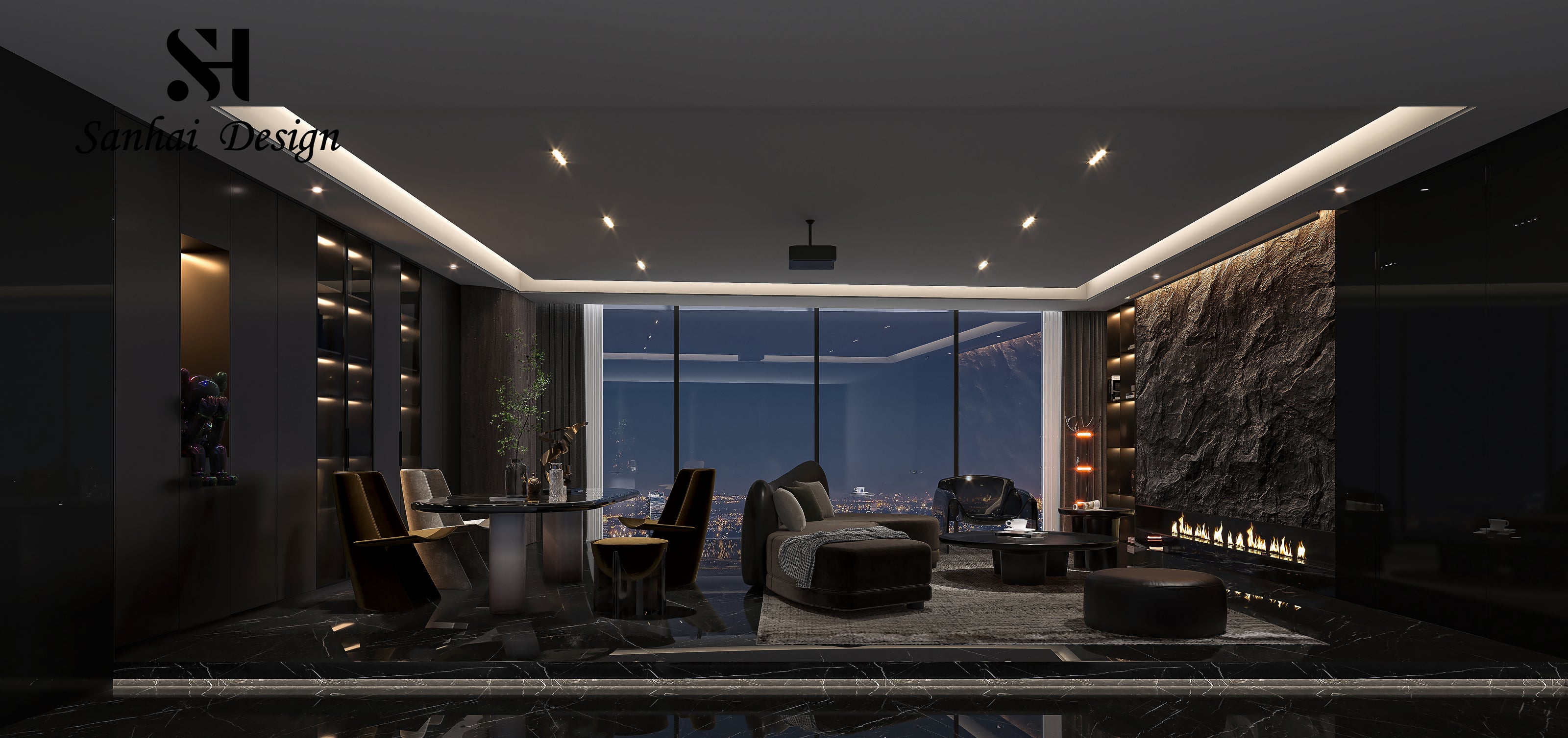 cool black style living room design