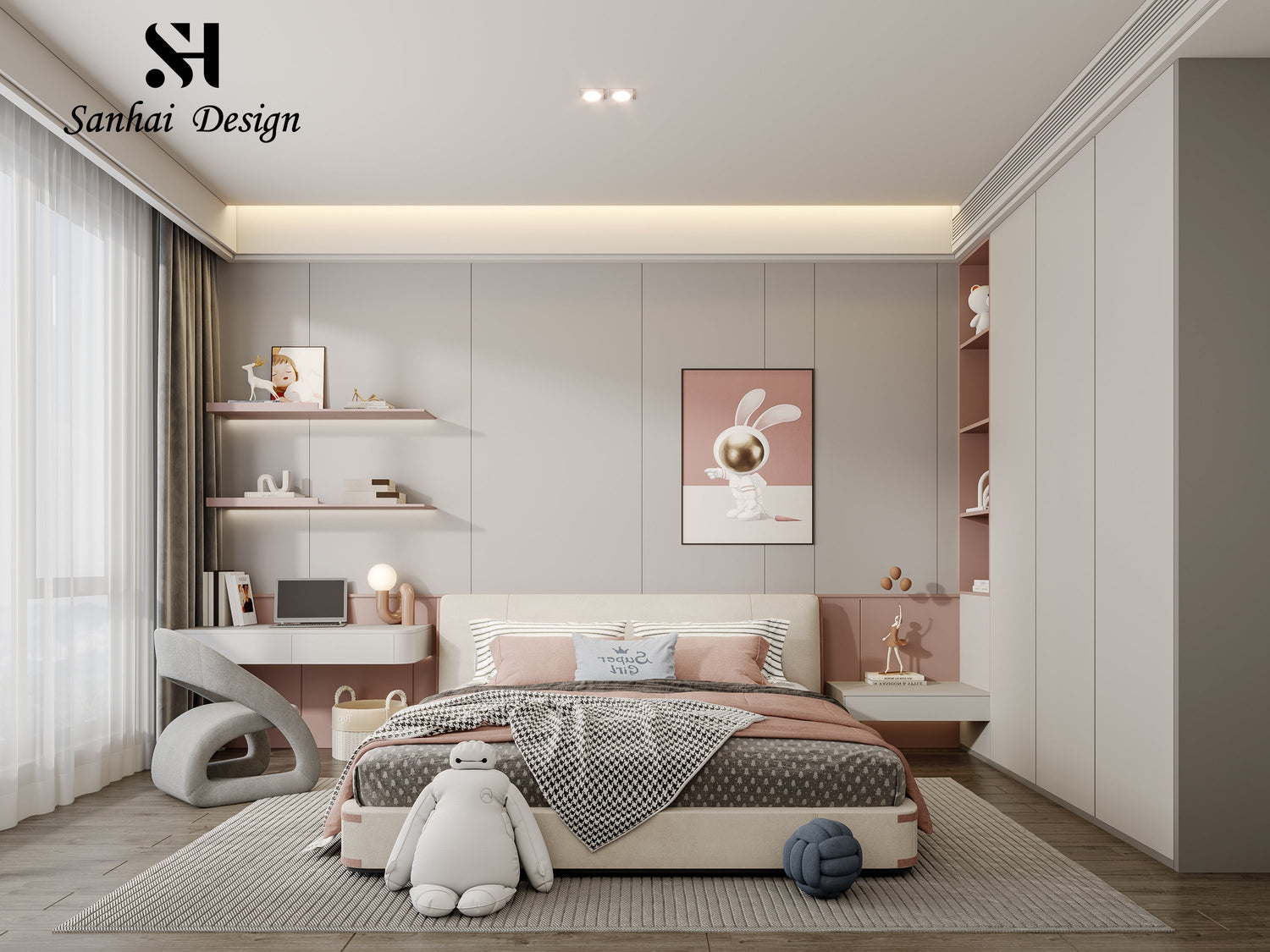 girl's bedroom interior design 3D max rendering