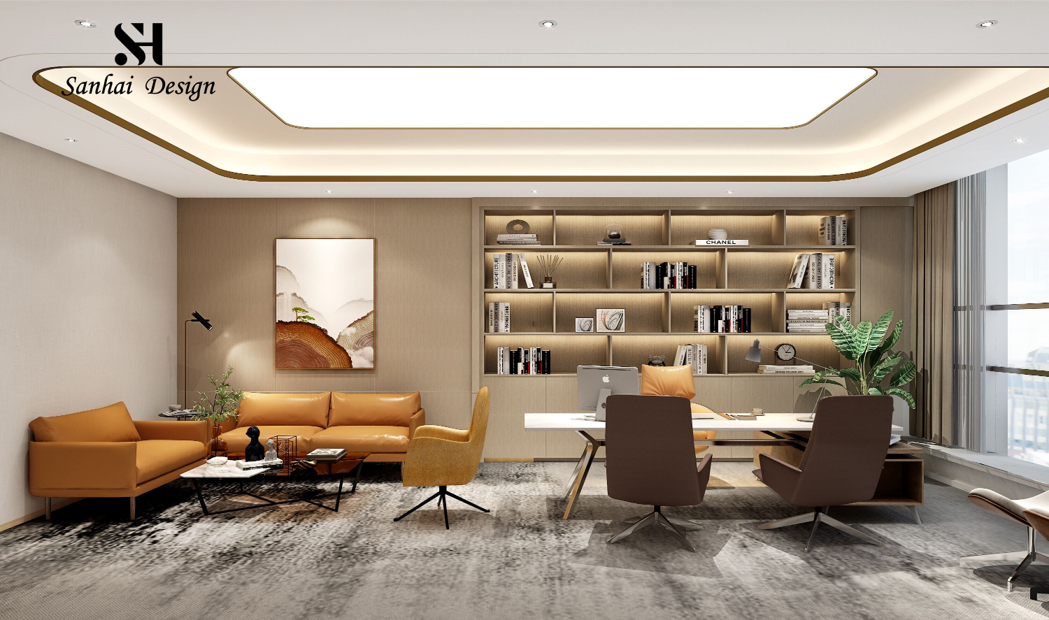 3D rendering of modern office decor