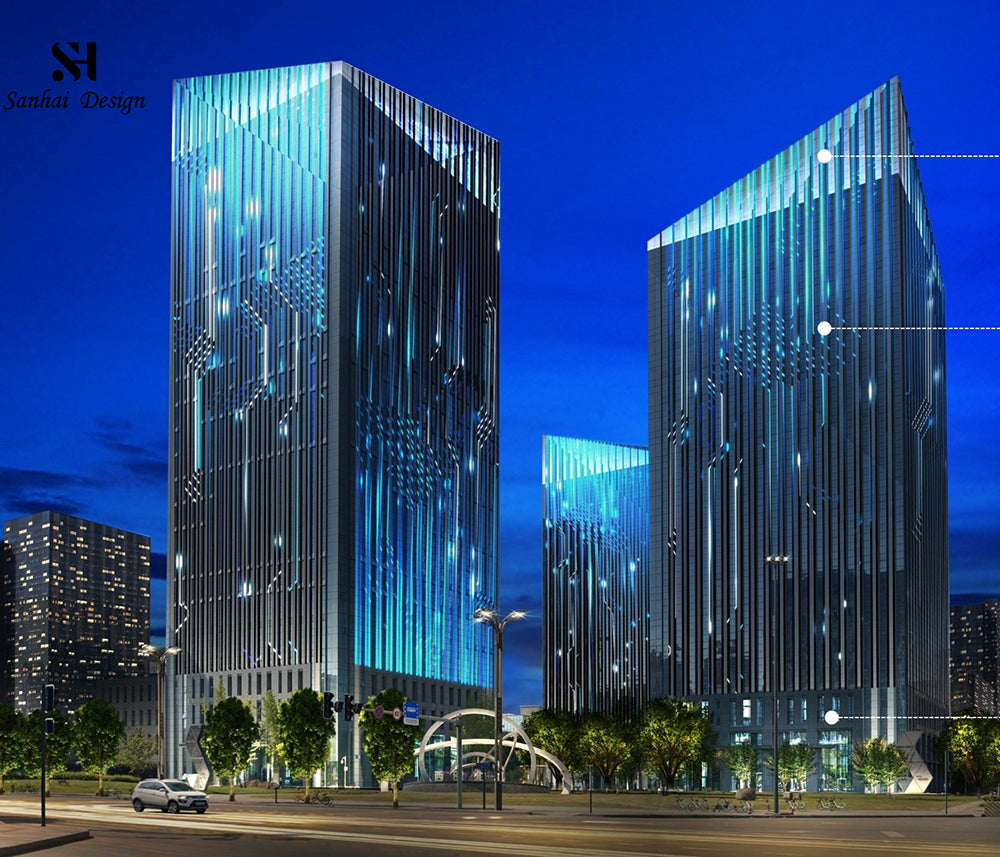 Blue lighting effect of high-rise building design