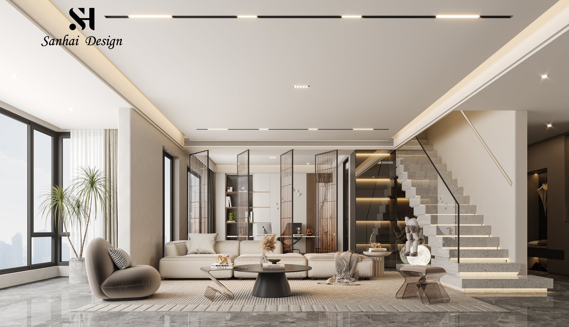 3D rendering of living room interior design